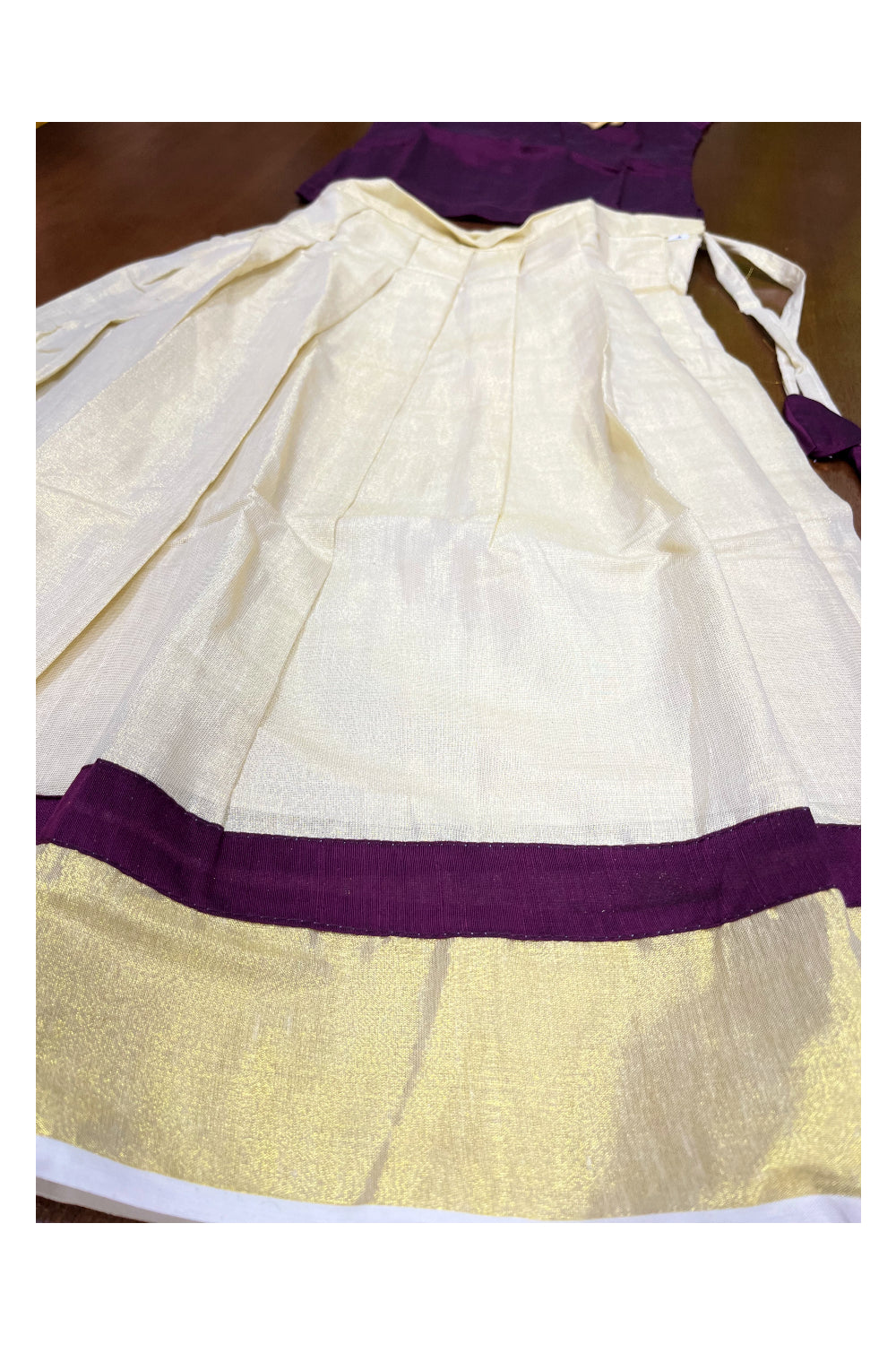 Southloom Kerala Violet Pattupavada and Blouse with Flower Design (Age - 2 Year)