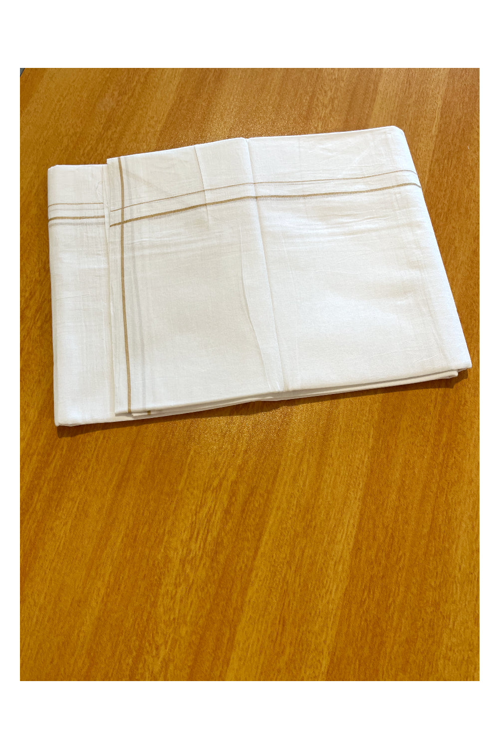 Pure White Cotton Double Mundu with Yellow Border (South Indian Dhoti)