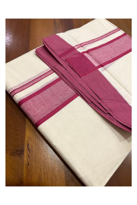 Off White Kerala Double Mundu with Magenta Kara (South Indian Kerala Dhoti)