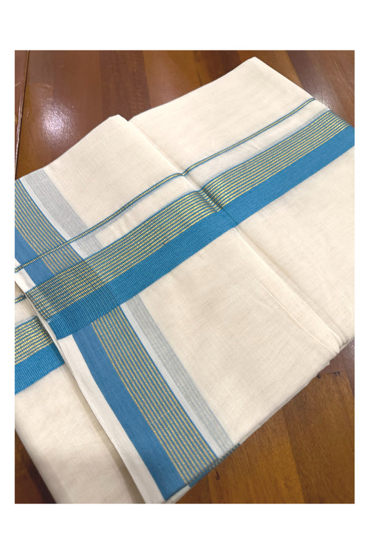 Southloom Premium Handloom Mundu with Blue and Kasavu Kara (Onam Mundu 2023)