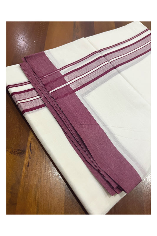 Pure White Cotton Double Mundu with Maroon Border (South Indian Kerala Dhoti)