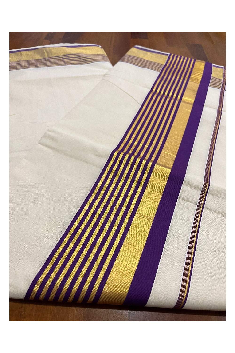 Kerala Pure Cotton Saree with Kasavu and Violet Border