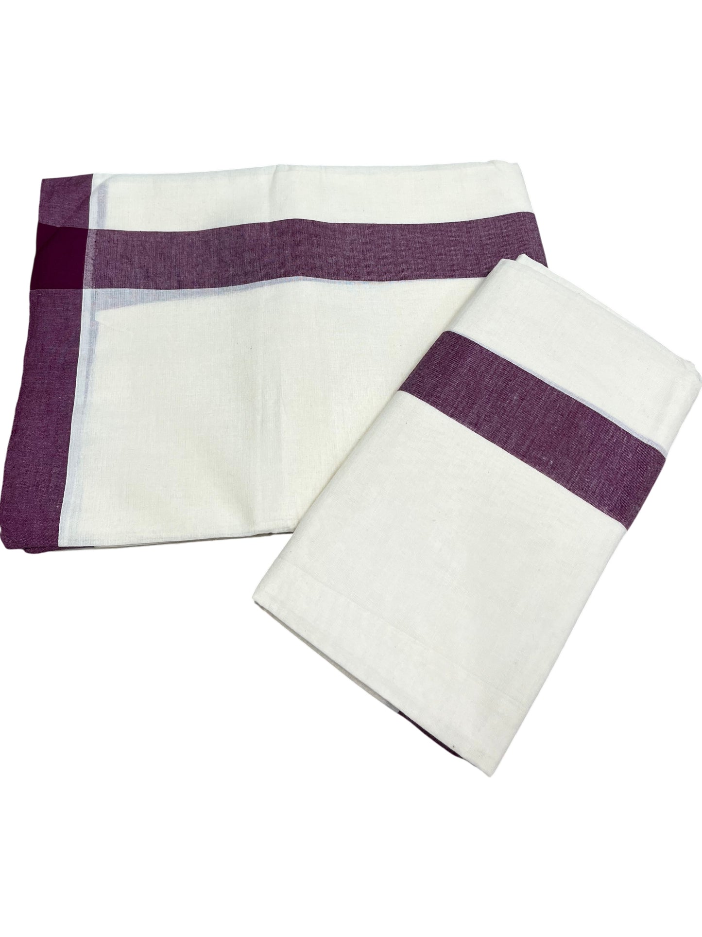 Southloom Kerala Mulloth Cotton Single Mundum Neriyathum with Purple Border