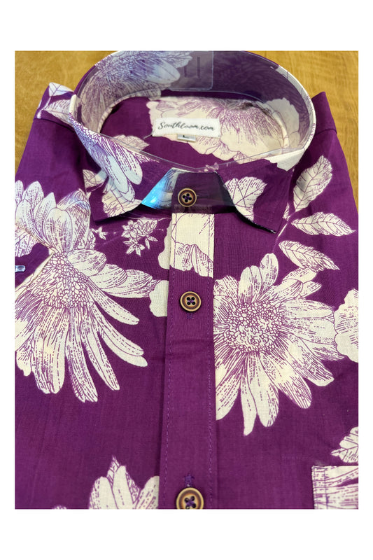 Southloom Jaipur Cotton Violet Hand Block Printed Shirt (Half Sleeves)