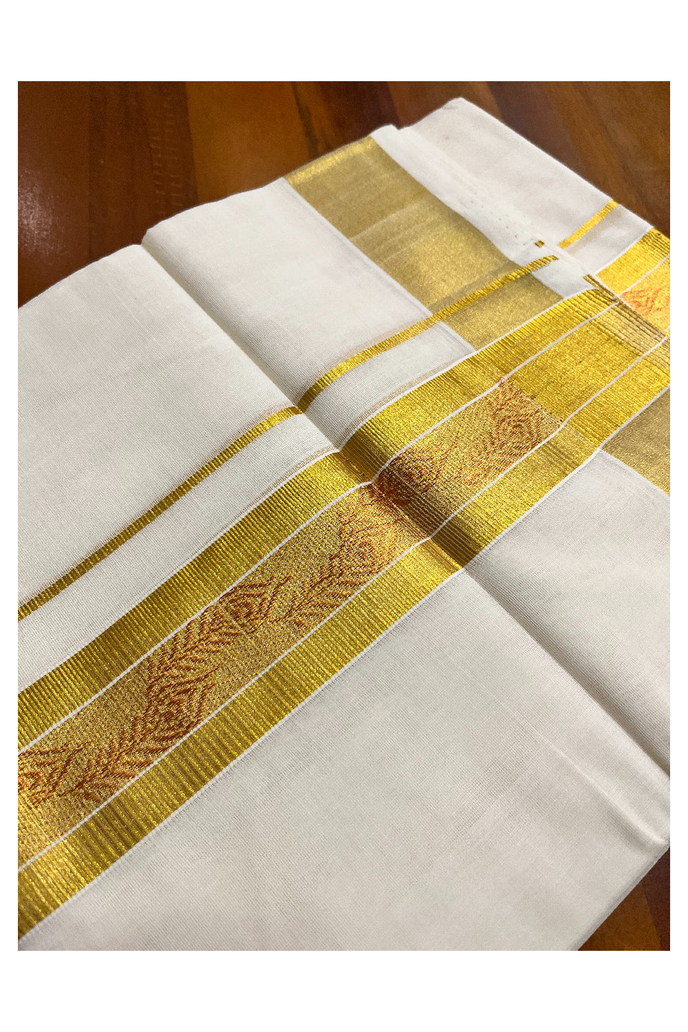 Southloom Premium Handloom Pure Cotton Mundu with Golden and Copper Kasavu Woven Border (Vishu 2024 Collection)
