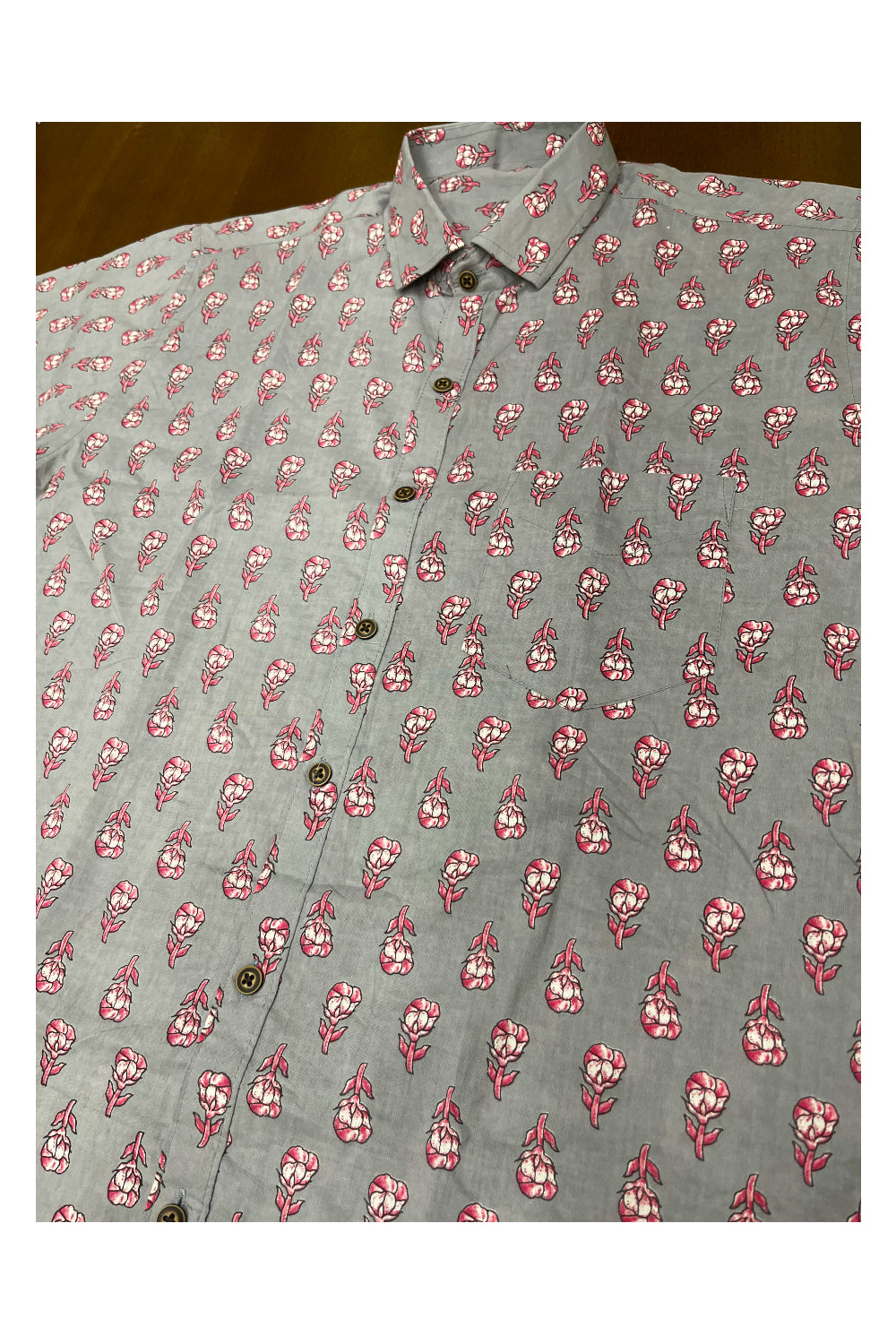 Southloom Jaipur Cotton Grey Hand Block Printed Shirt (Half Sleeves)