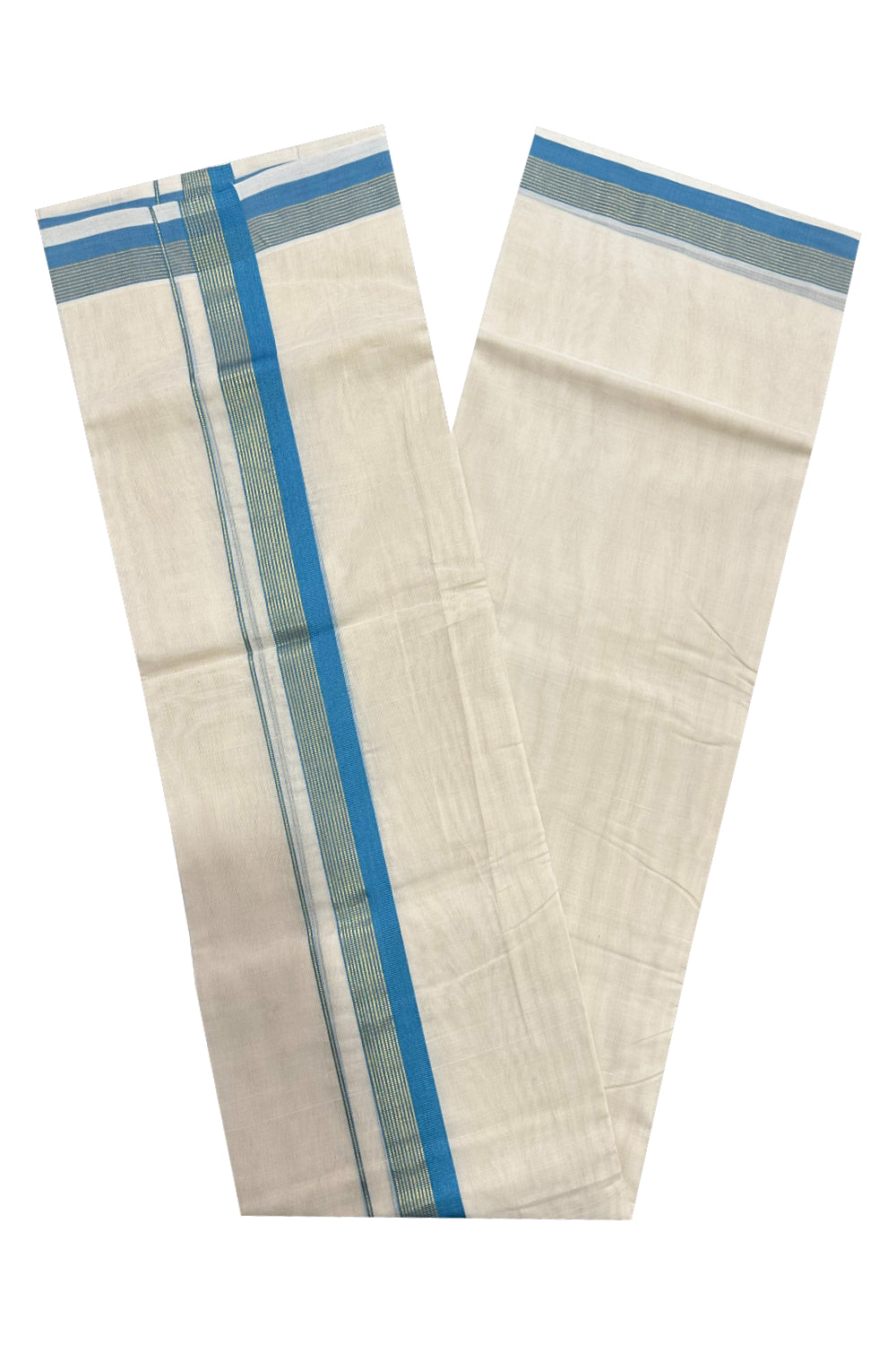 Southloom Premium Handloom Mundu with Blue and Kasavu Kara (Onam Mundu 2023)