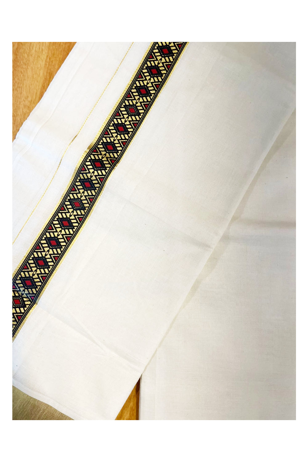 Southloom Kasavu Double Mundu with Prints on Kasavu Kara