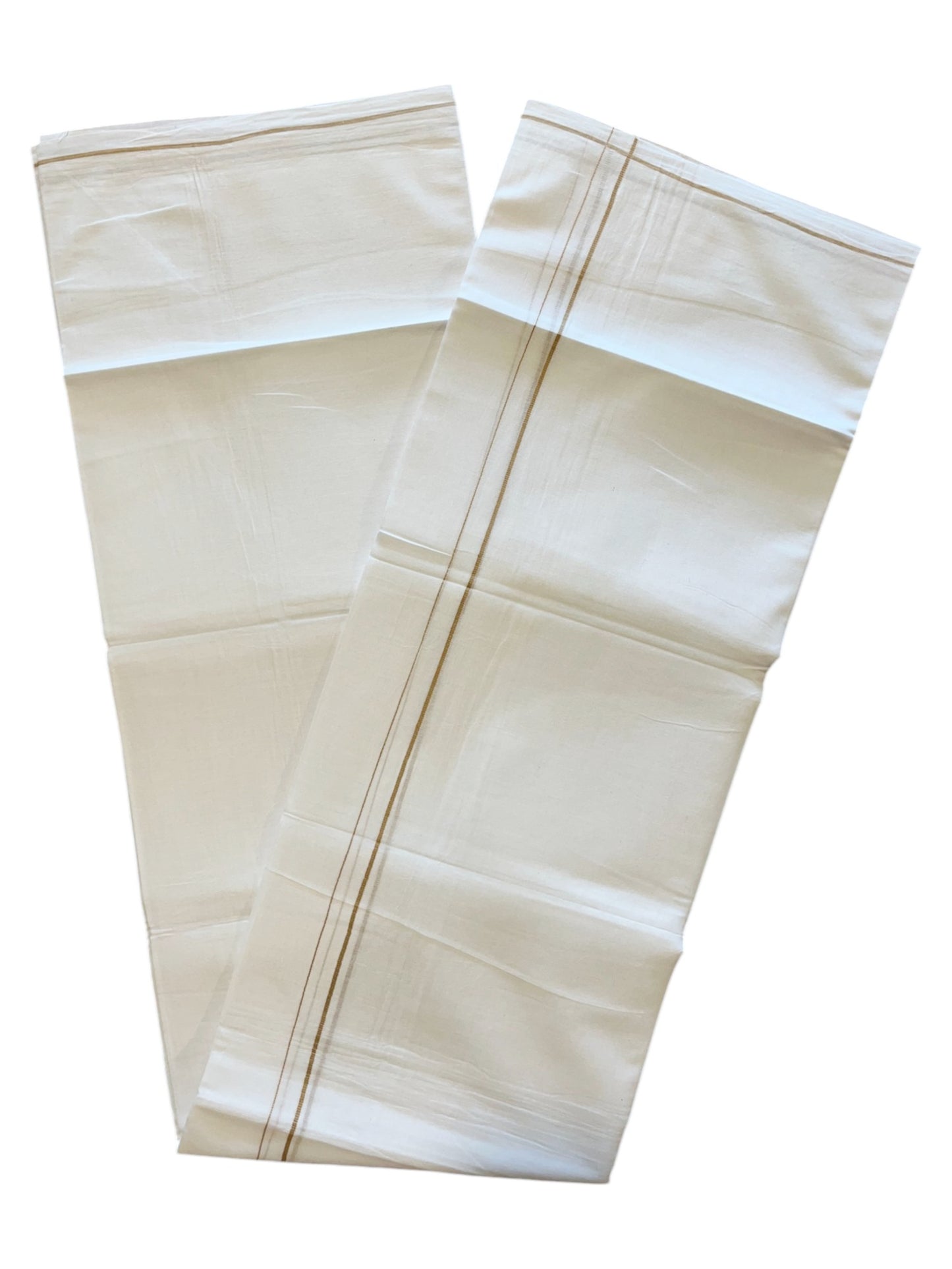 Pure White Cotton Double Mundu with Yellow Border (South Indian Dhoti)