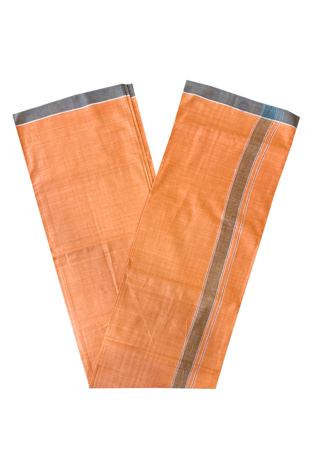 Southloom Premium Handloom Saffron (Kaavi) Solid Single Mundu (Lungi) with Grey Border