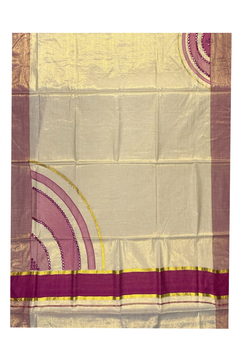 Southloom Kerala Tissue Kasavu Saree with Pink Mirror Work