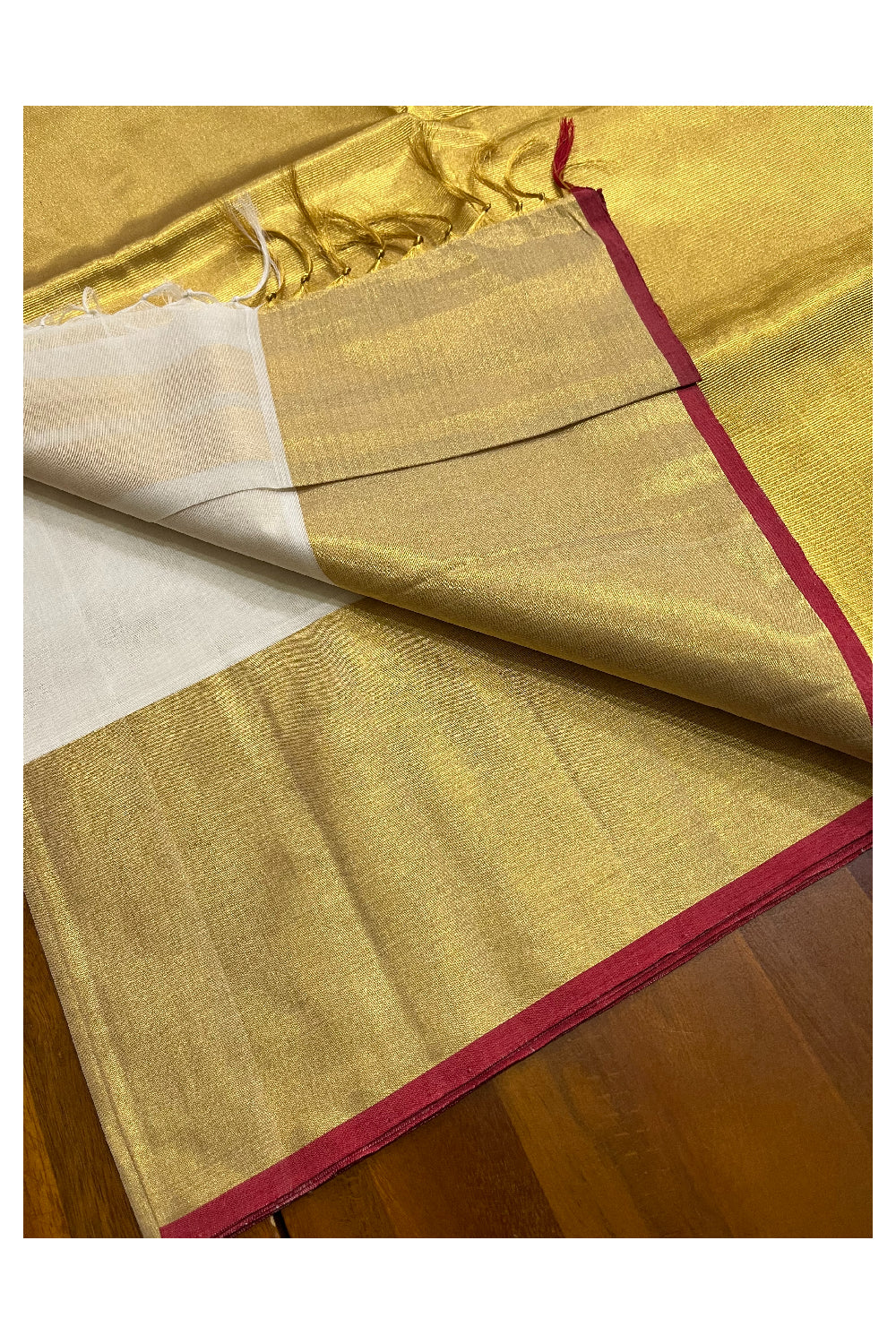 Southloom Premium Handloom Plain Kasavu Saree with 24 inch Grand Pallu with Red Border (Vishu 2024 Collection)