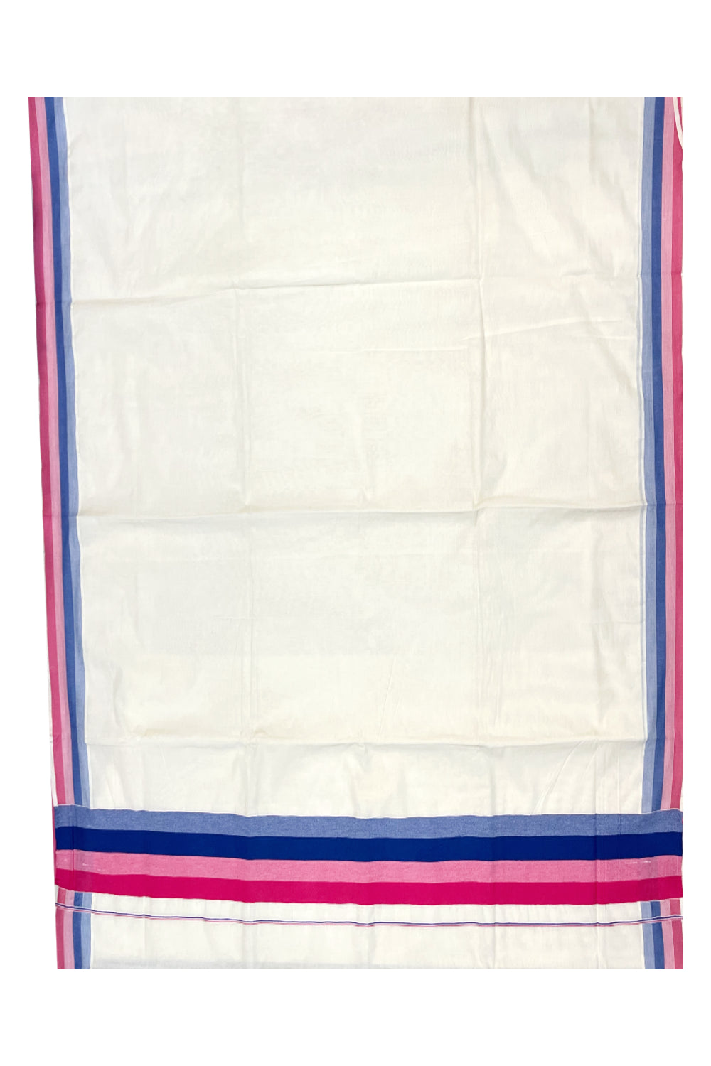 Pure Cotton Off White Kerala Saree with Dark Blue Pink Shaded Border