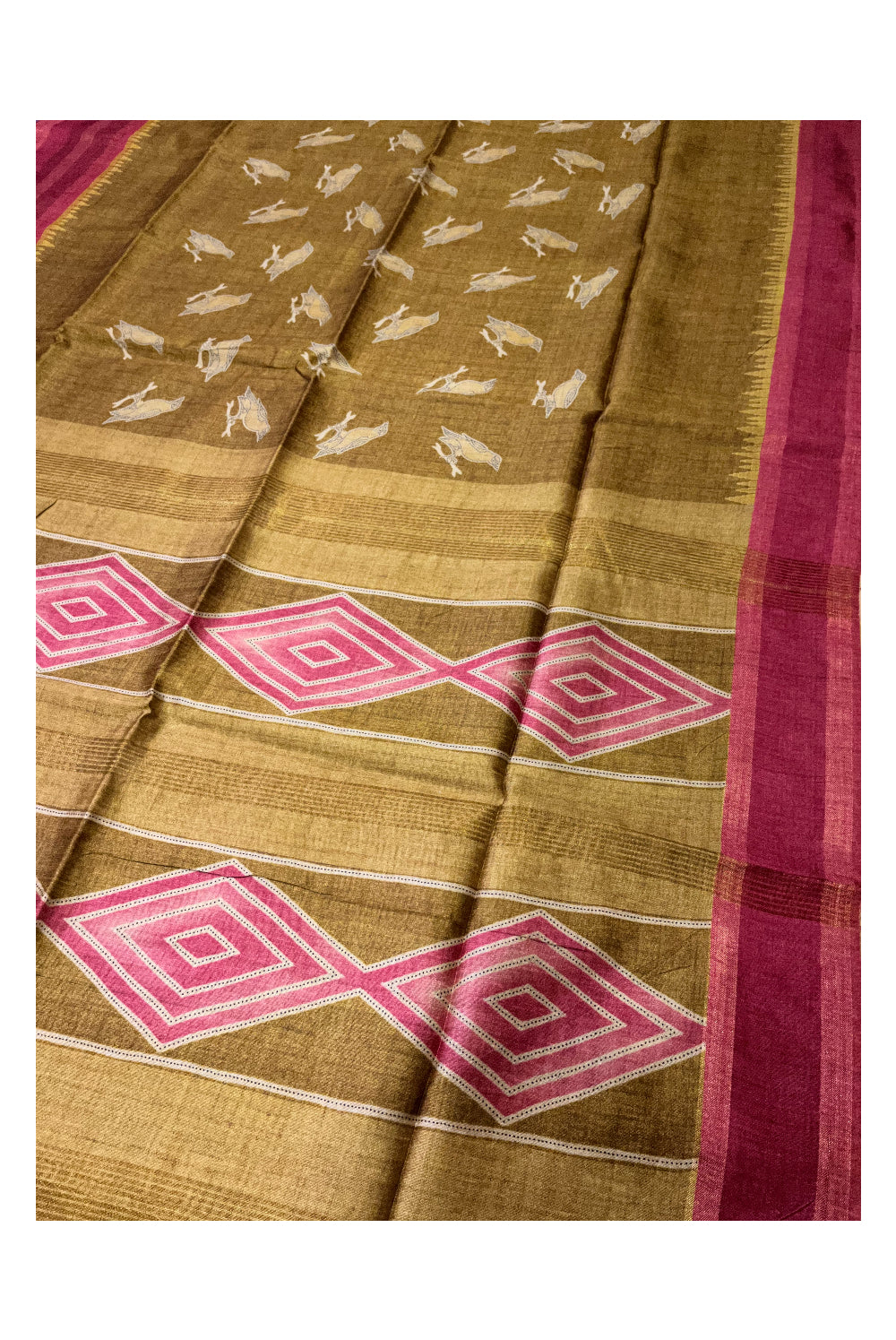 Southloom Semi Tussar Bird Woven Yellow Designer Saree