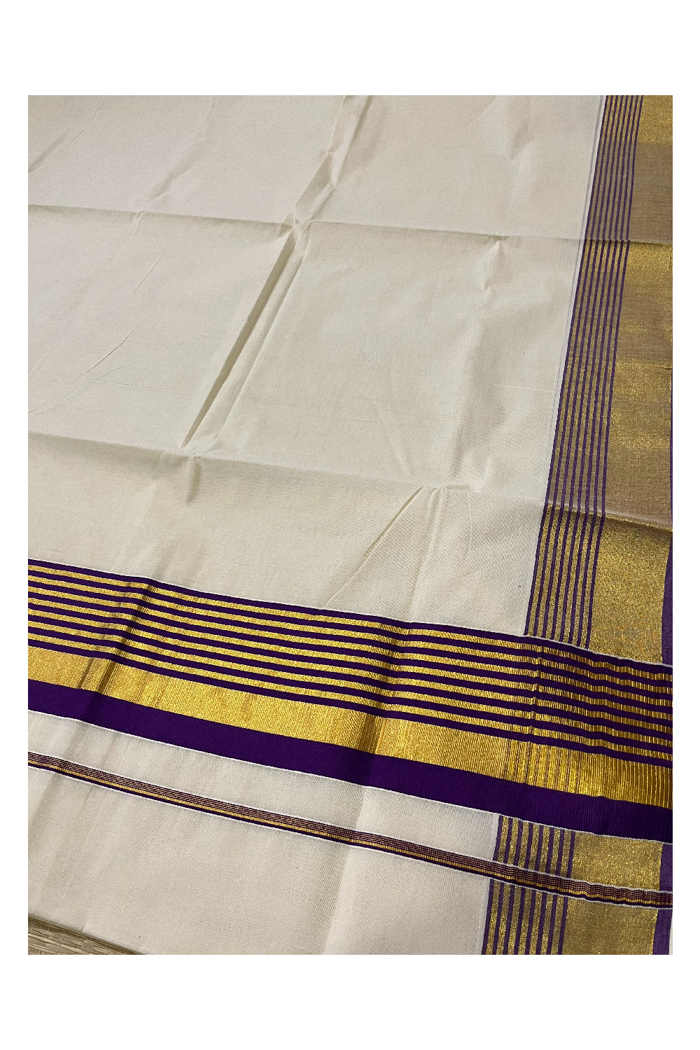 Kerala Pure Cotton Saree with Kasavu and Violet Border