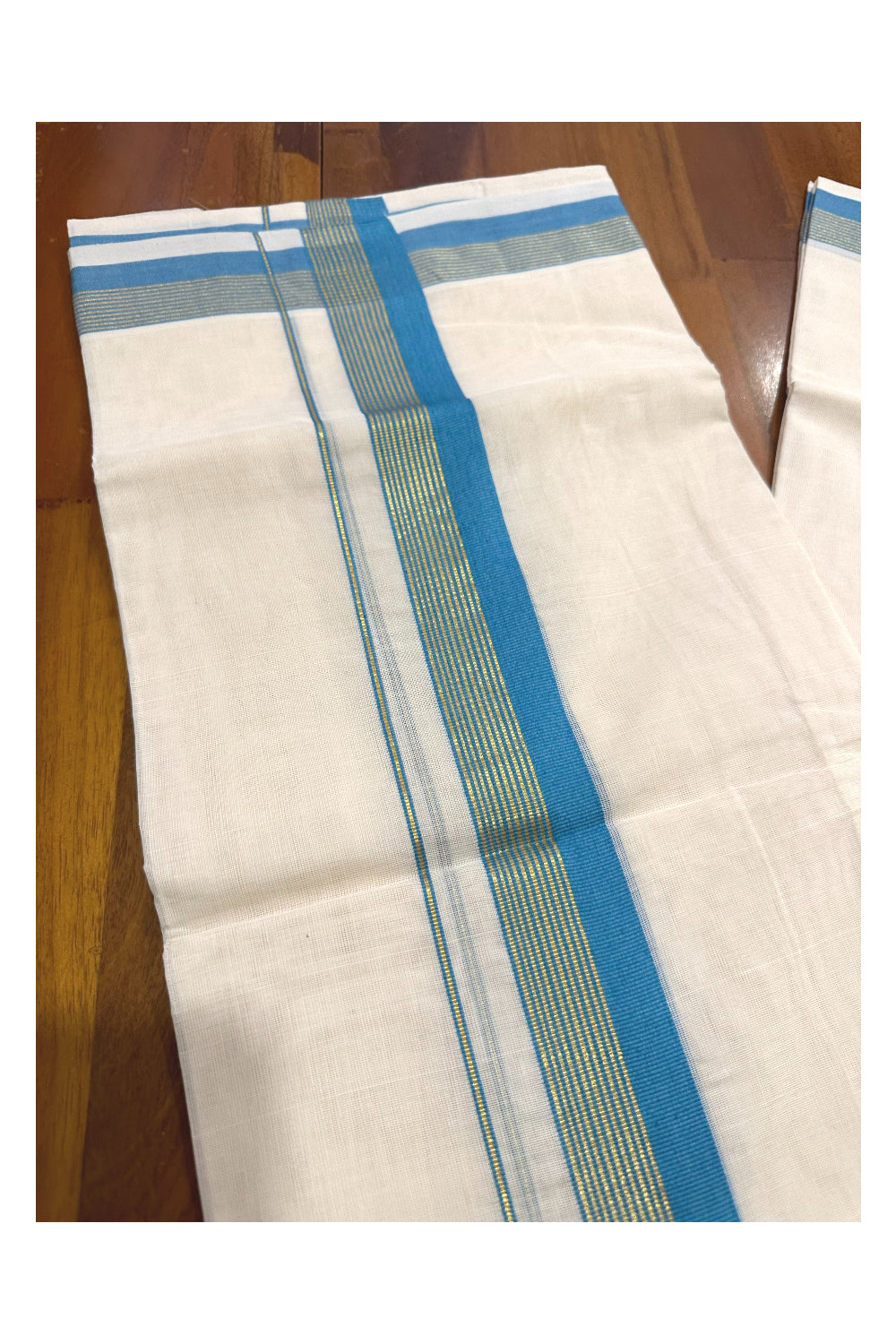 Southloom Premium Handloom Mundu with Blue and Kasavu Kara (Onam Mundu 2023)