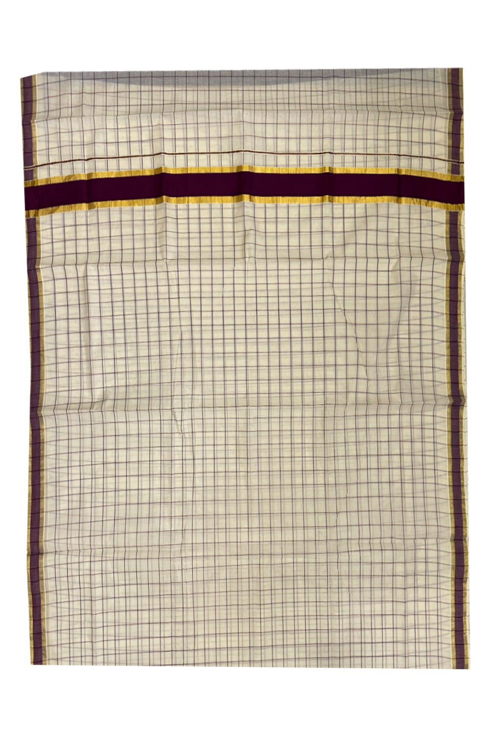 Kerala Woven Check Design Saree with Kasavu and Purple Border (Onam Saree 2023)