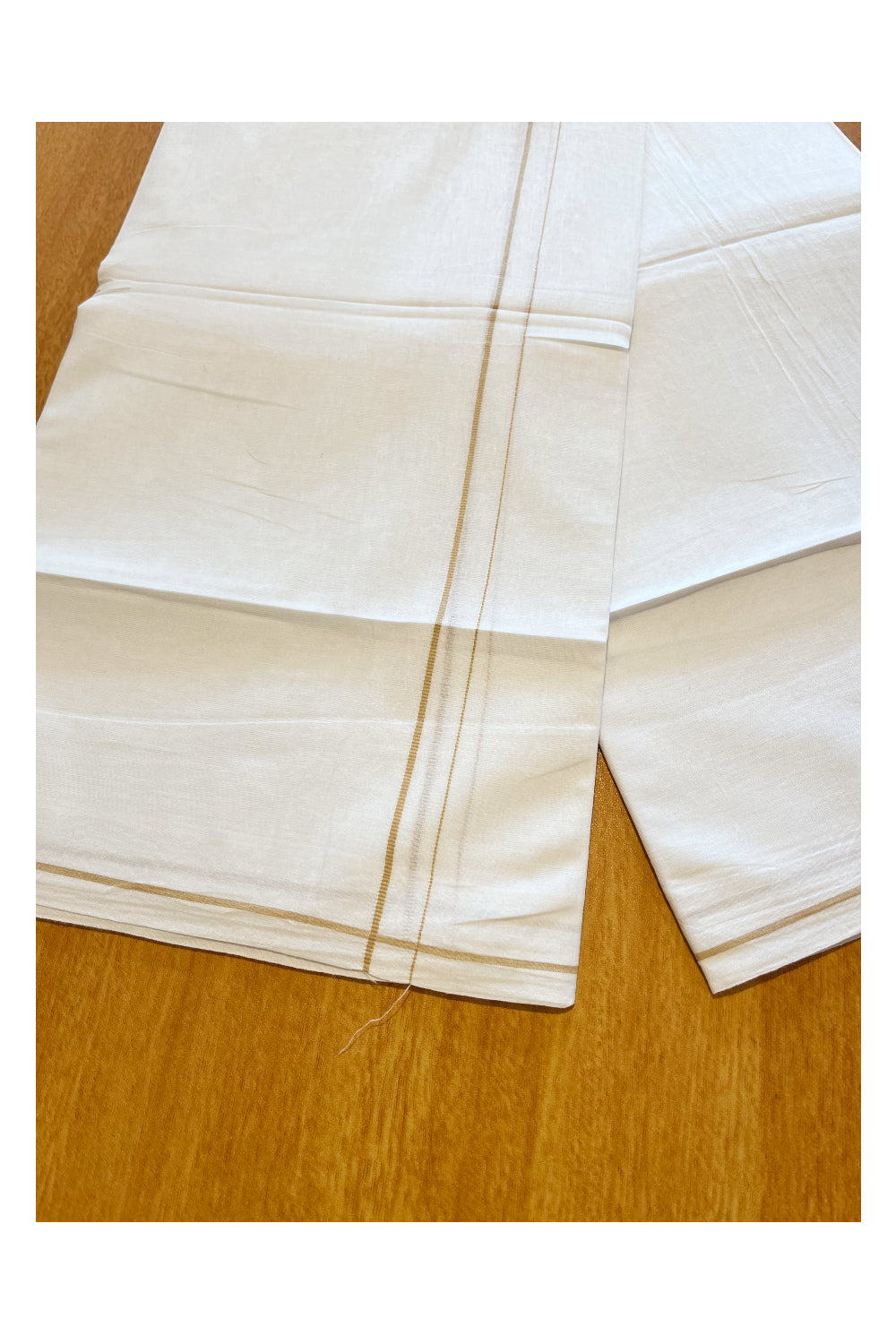 Pure White Cotton Double Mundu with Yellow Border (South Indian Dhoti)