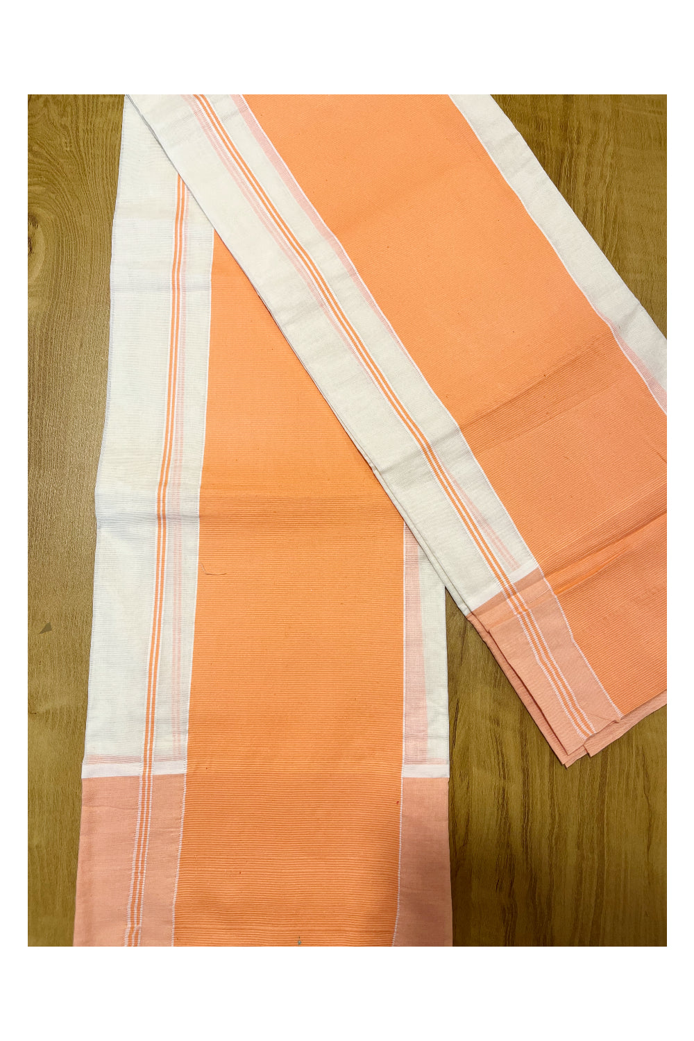 Kerala Pure Cotton Single Set Mundu (Mundum Neriyathum) with 5 inch Peach Border 2.80 Mtrs