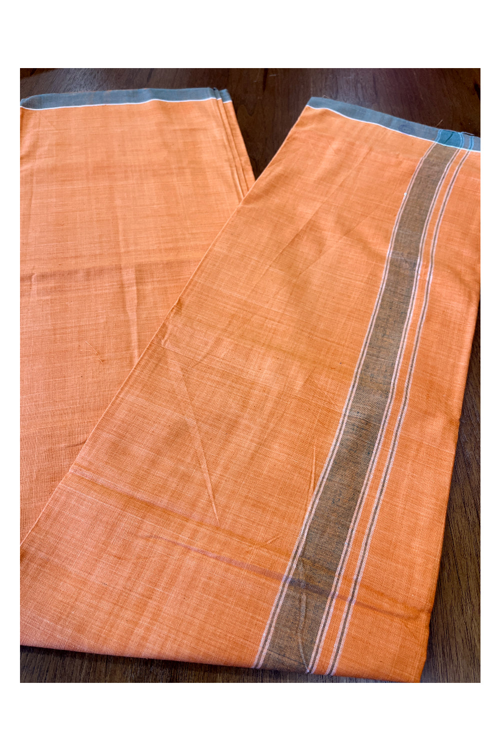 Southloom Premium Handloom Saffron (Kaavi) Solid Single Mundu (Lungi) with Grey Border