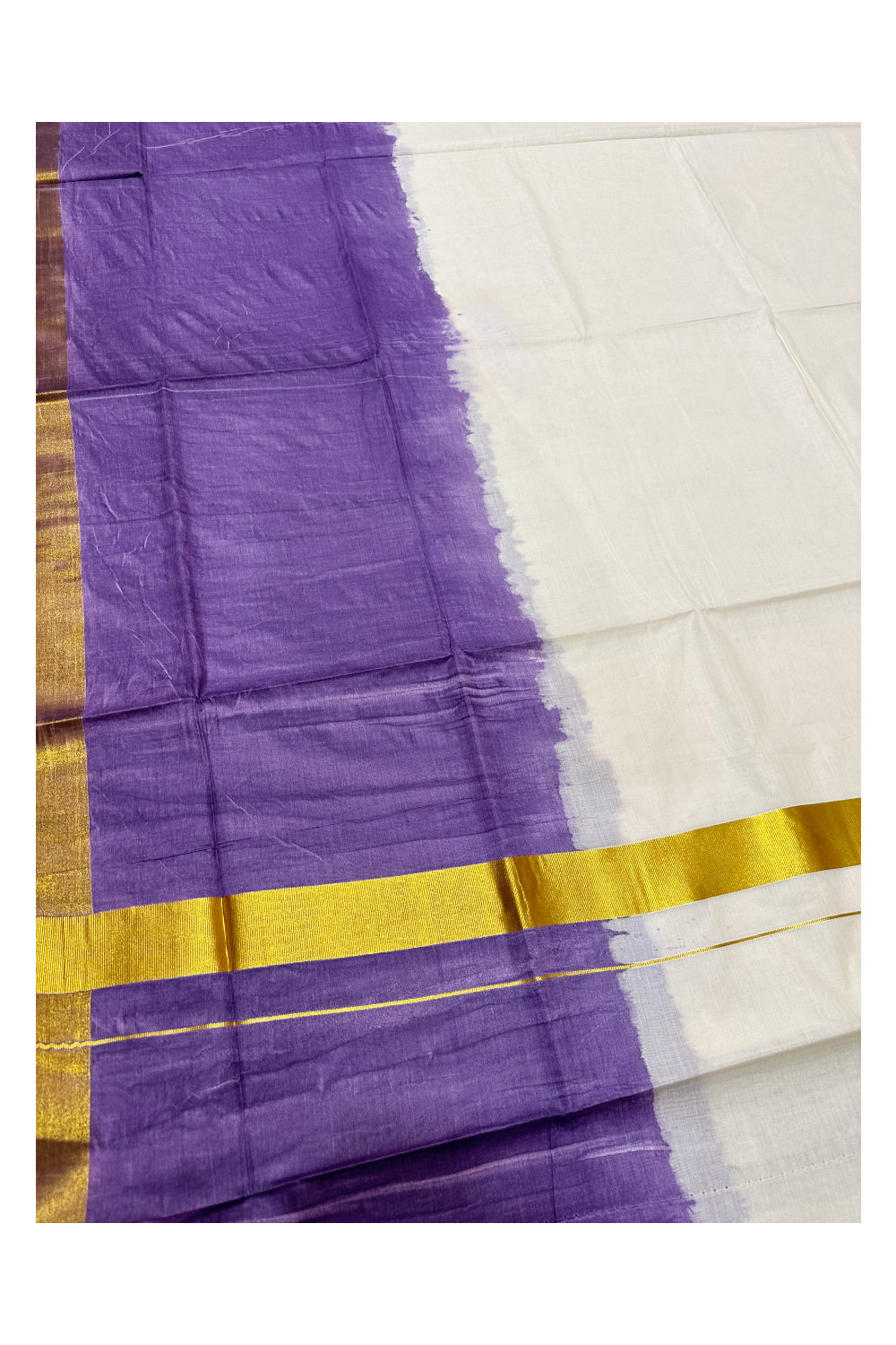 Southloom Tie and Dye Multi Colour Violet Kasavu Saree (Onam 2024 Collection)