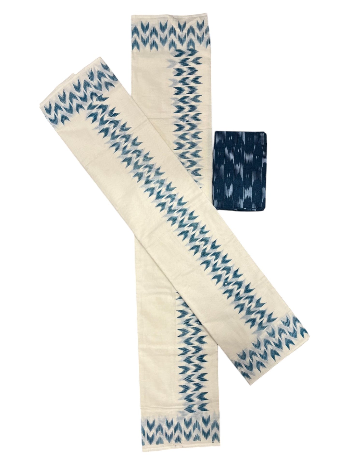 Southloom Ikat Design Blue Printed Set Mundu with Blouse Piece