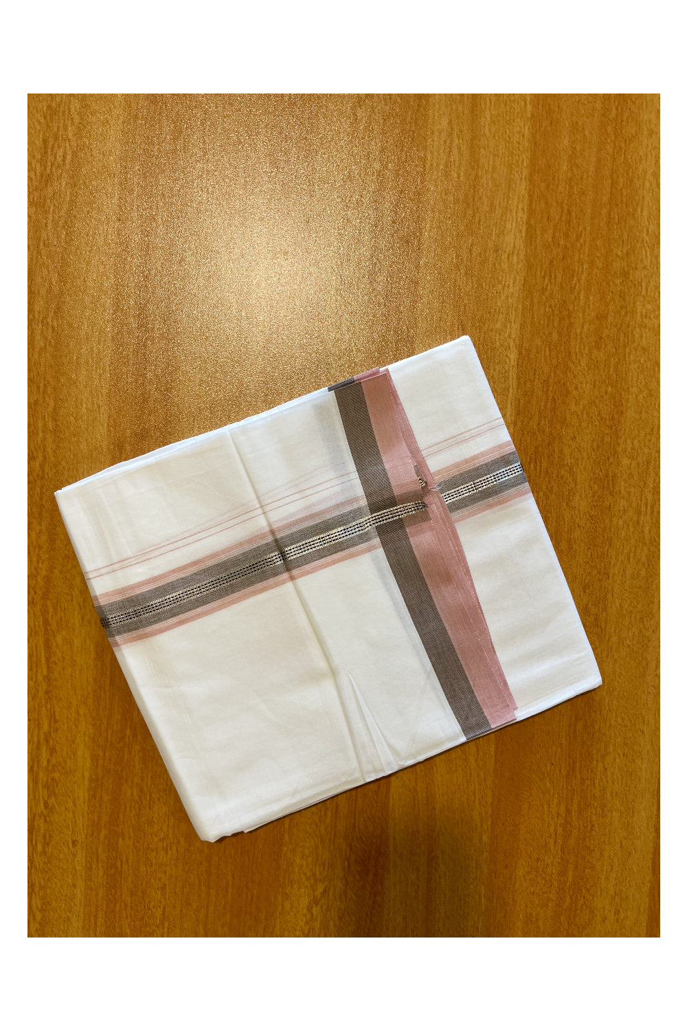 Pure White Cotton Double Mundu with Pink Border (South Indian Dhoti)