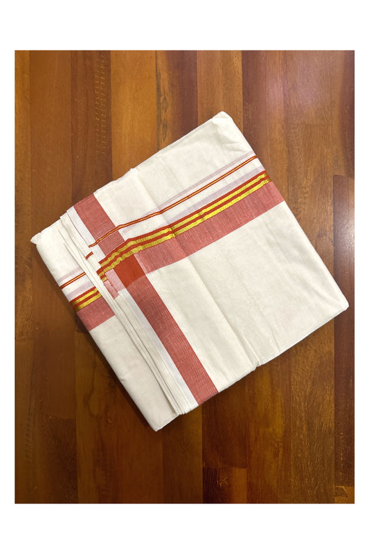 Kerala Cotton Double Mundu with Orange and Kasavu Border (Onam Mundu 2023)