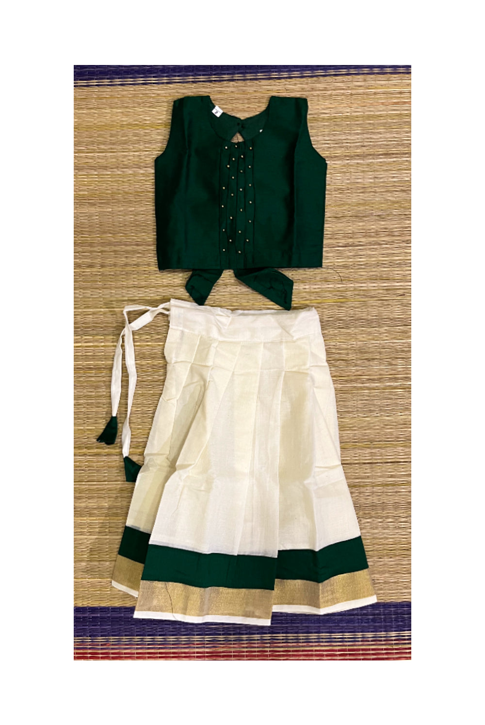 Southloom Kerala Pavada Blouse with Green Bead Work Design (Age - 1 Year)