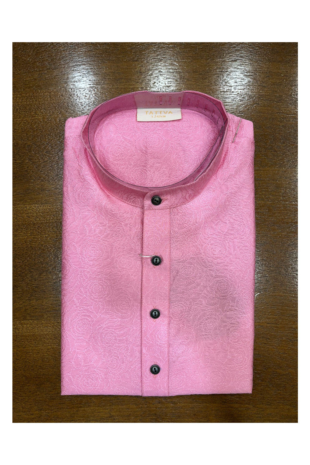 Southloom Pink Embroidered Semi Silk Short Kurta for Men