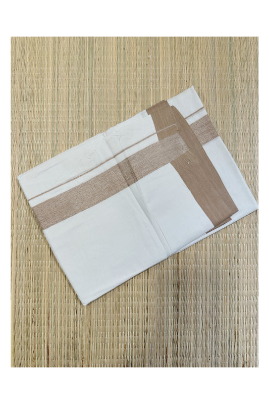 Pure White Cotton Double Mundu with Brown Kara (South Indian Kerala Dhoti)