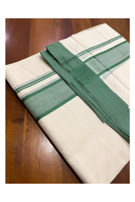 Off White Kerala Double Mundu with Green Kara (South Indian Kerala Dhoti)