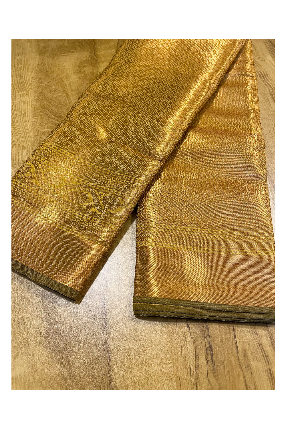 Southloom Premium Semi Silk Zari Work Brocade Saree in Bridal Golden with Matching Pallu (Kanchipuram Pattu Saree)