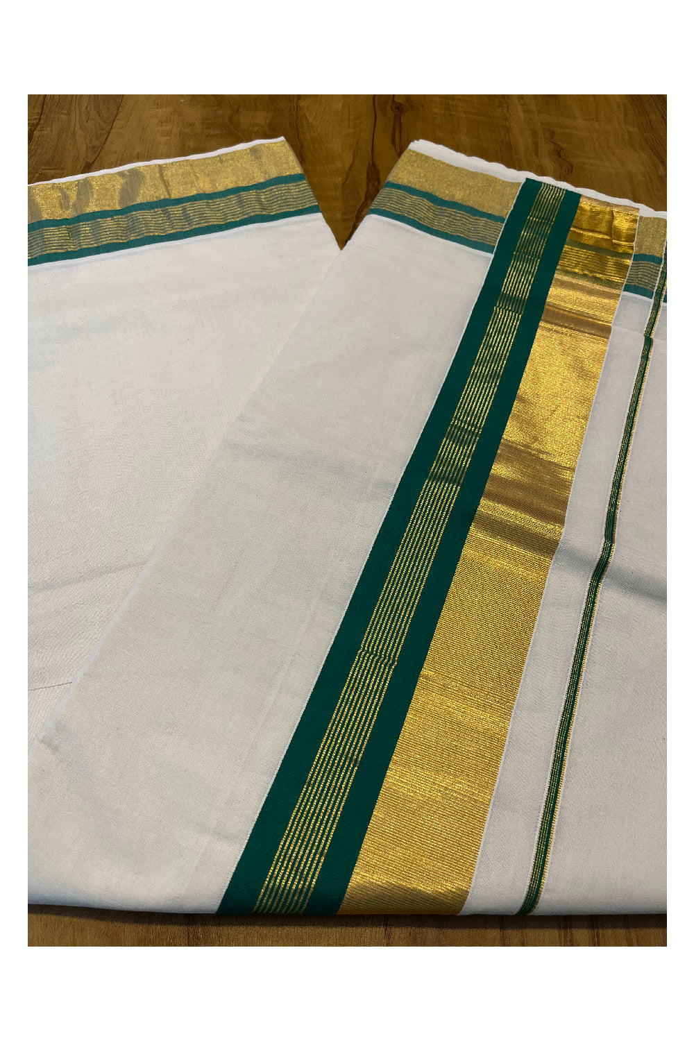 Kerala Pure Cotton Saree with Kasavu and Green Border