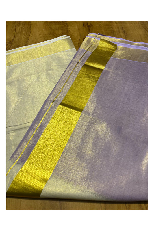 Southloom Tie & Dye - Half & Half  Multi Colour Lavender Design Saree with Kasavu Border