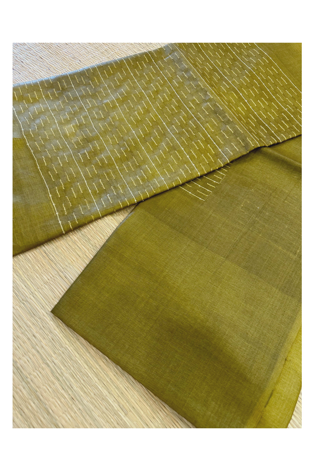 Southloom Pure Tussar Saree with Plain Body and Blouse Piece in Green