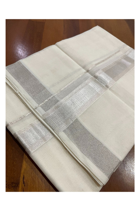 Southloom Premium Handloom Cotton Double Mundu with Silver Kasavu Design Border (Onam Mundu 2023)