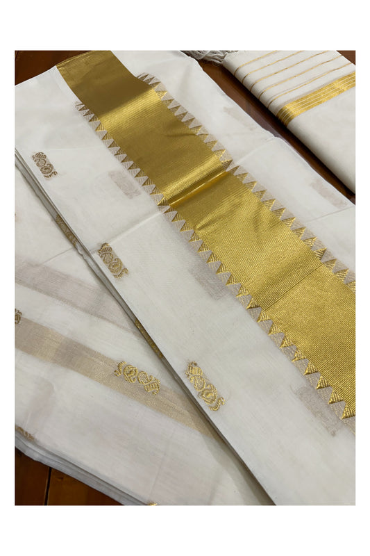 Southloom Premium Handloom Kasavu Churidar Salwar Material with Temple Woven Designs (include Plain Shawl / Dupatta)