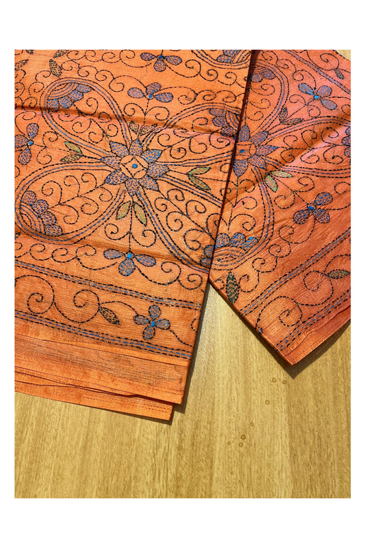 Southloom Kantha Thread Work Designer Orange Saree