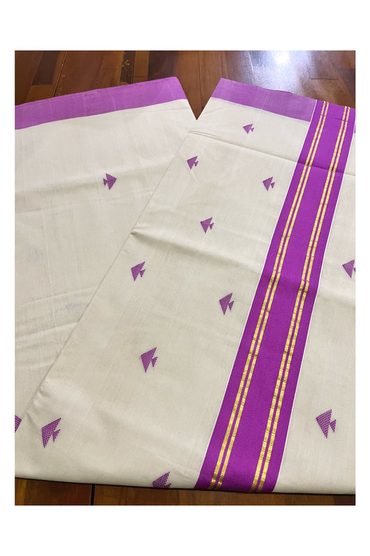 Southloom Premium Balaramapuram Unakkupaavu Handloom Cotton Butta Saree with Violet and Kasavu Border