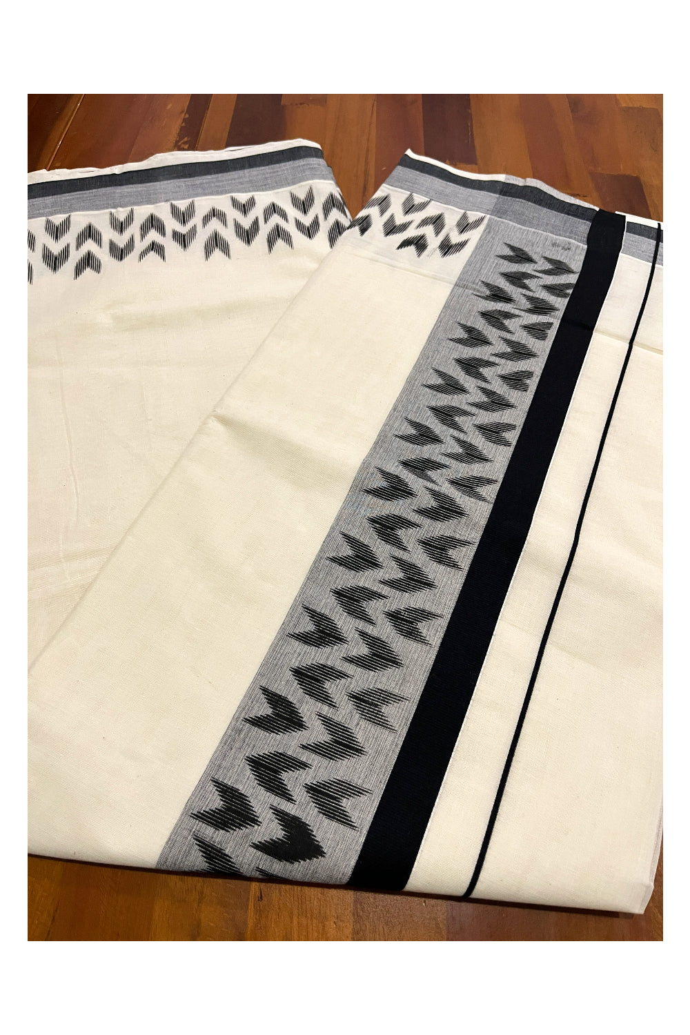 Pure Cotton Kerala Saree with Black Block Printed Border