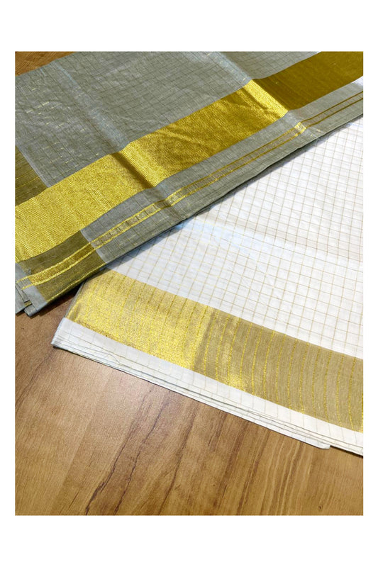 Southloom Cotton Tie & Dye - Half & Half Green Design Saree with Kasavu Checks Across Body