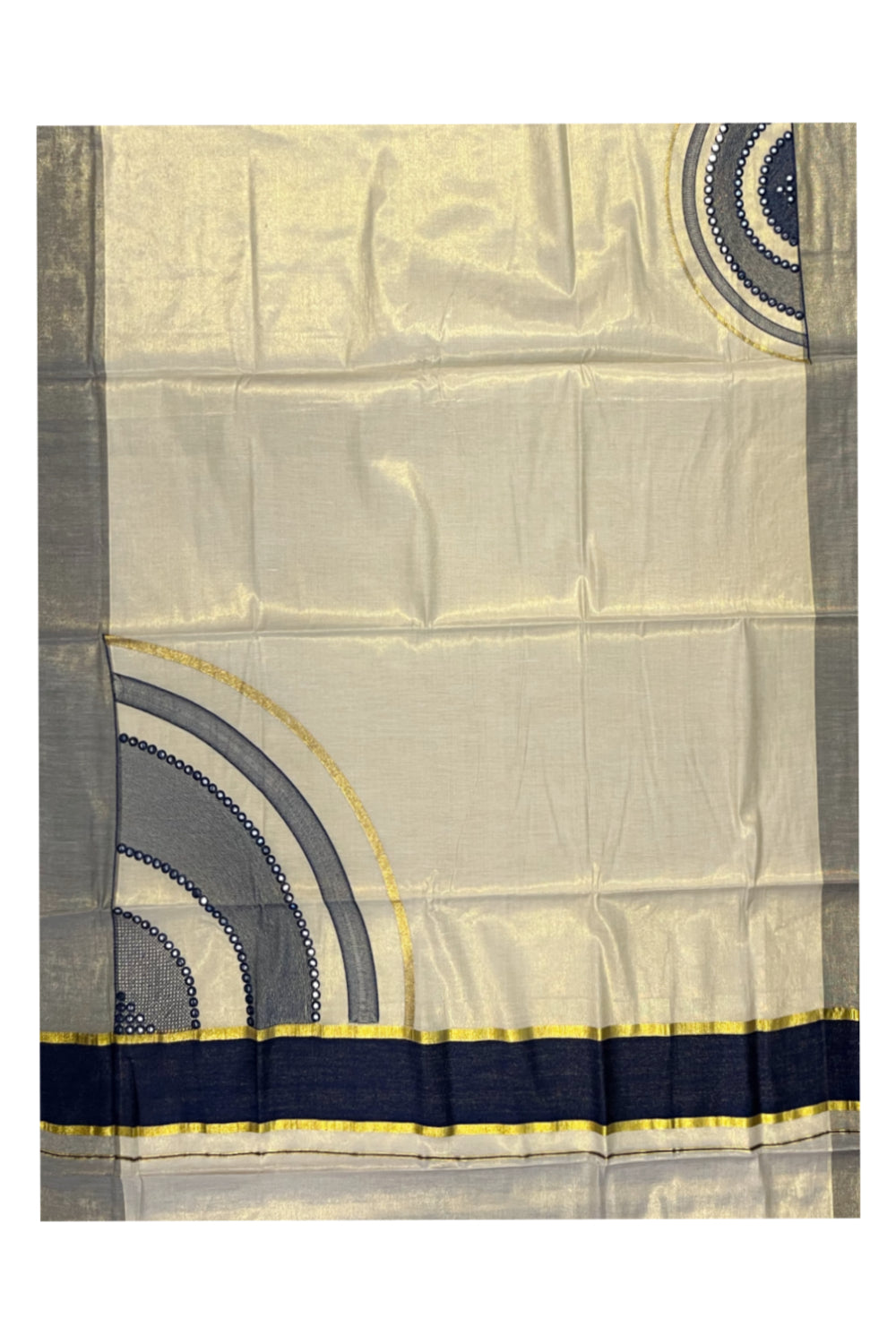 Southloom Kerala Tissue Kasavu Saree with Blue Mirror Work