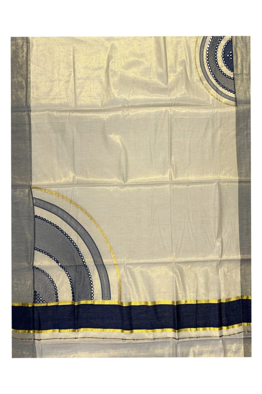Southloom Kerala Tissue Kasavu Saree with Blue Mirror Work