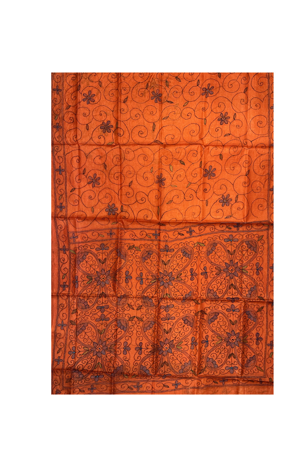 Southloom Kantha Thread Work Designer Orange Saree