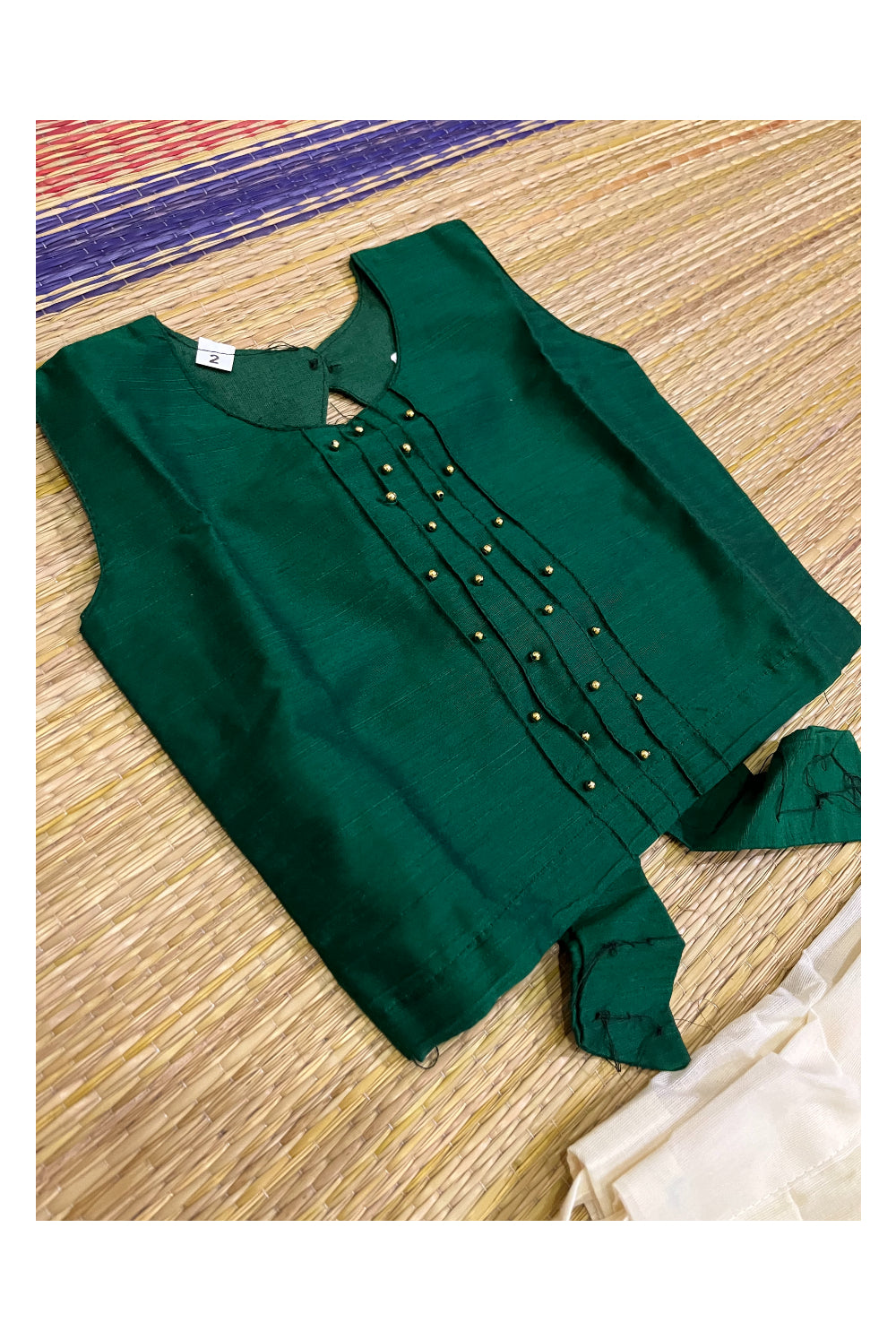 Southloom Kerala Pavada Blouse with Green Bead Work Design (Age - 1 Year)