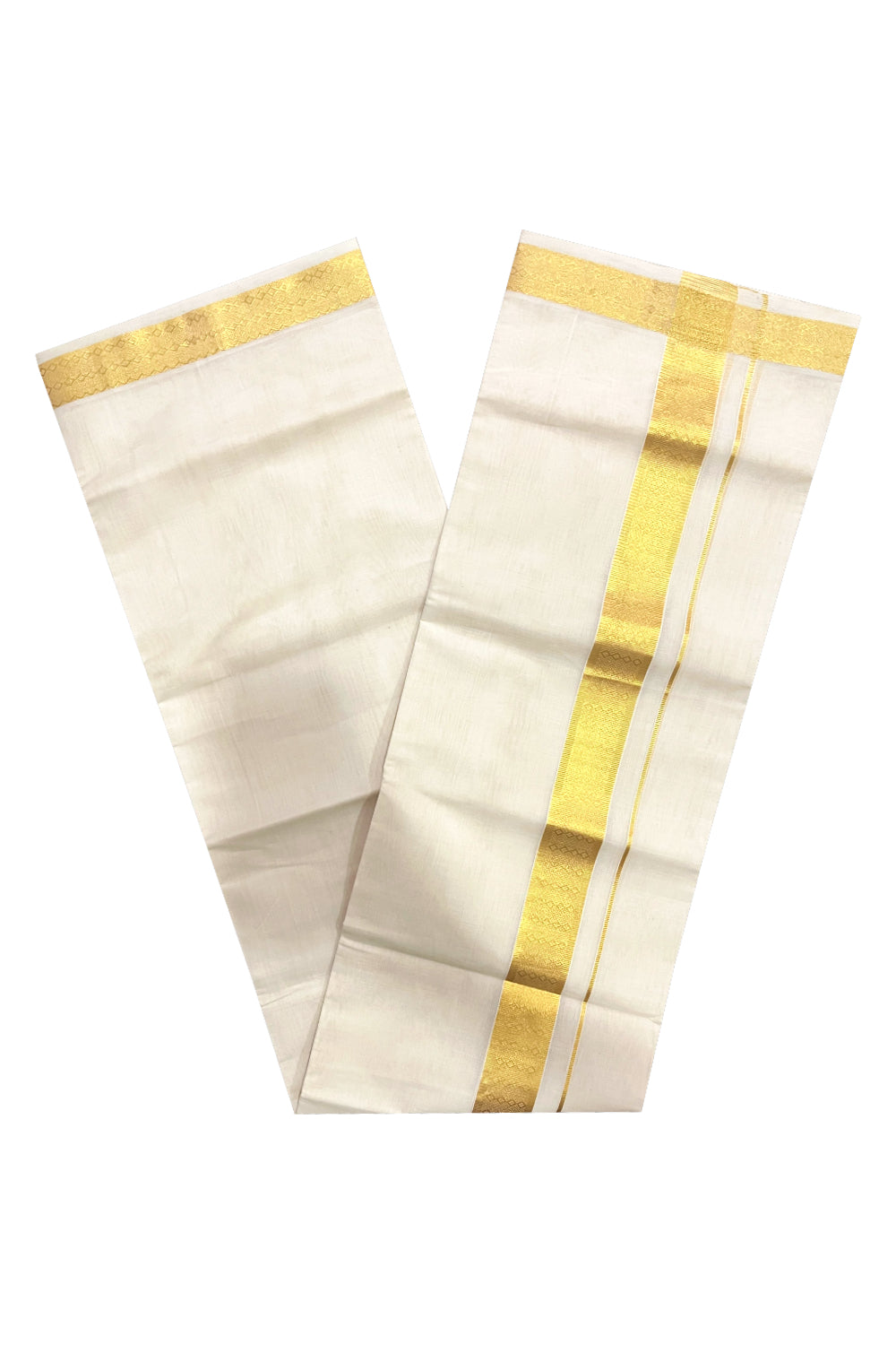 Southloom Premium Balaramapuram Unakkupaavu Handloom Mundu with Kasavu Woven Design Border (South Indian Kerala Dhoti)