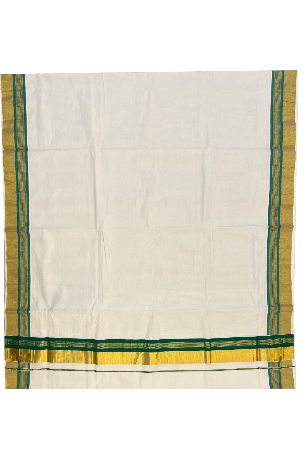 Kerala Pure Cotton Saree with Kasavu and Green Border