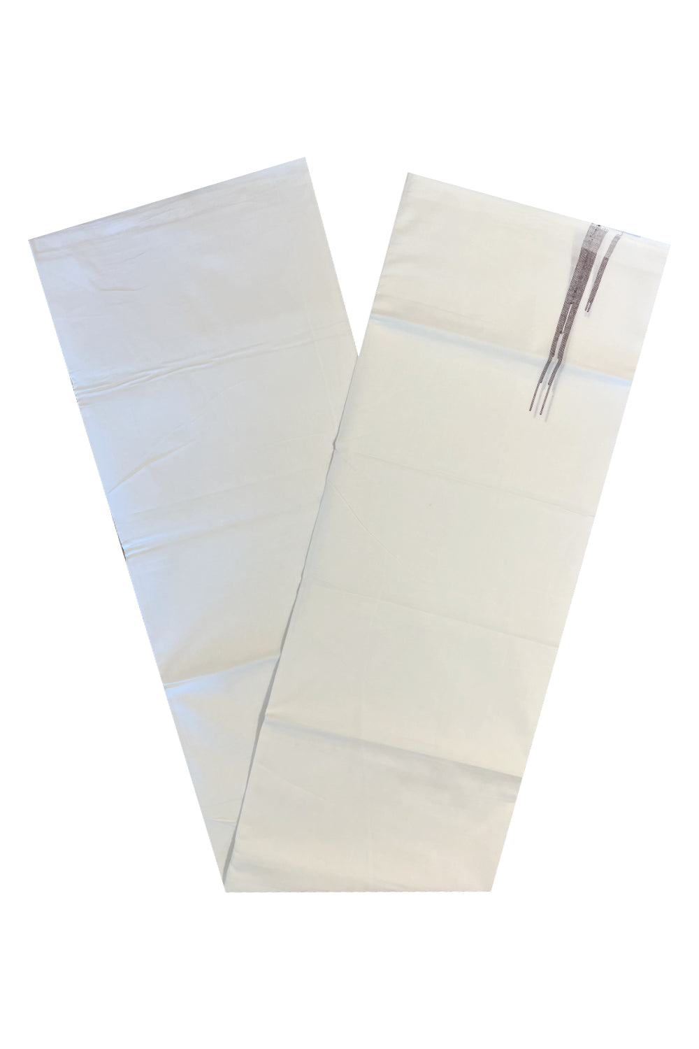 Pure White Cotton Double Mundu with Brown Chutti Kara (South Indian Kerala Dhoti)