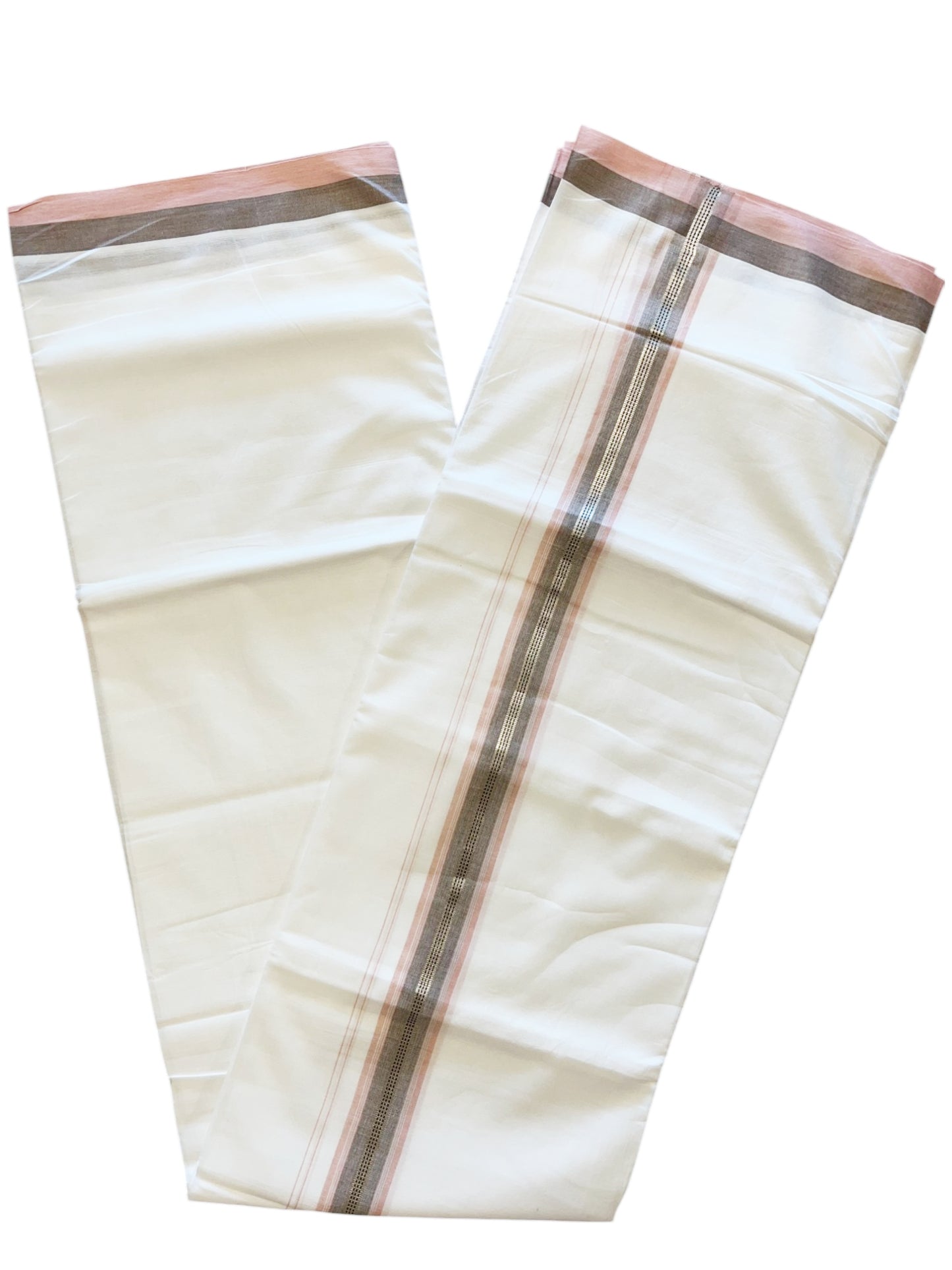 Pure White Cotton Double Mundu with Pink Border (South Indian Dhoti)